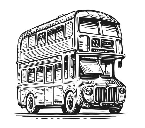 Hand Drawn Sketch Retro London Bus England Urban Public Transport — Stock Vector