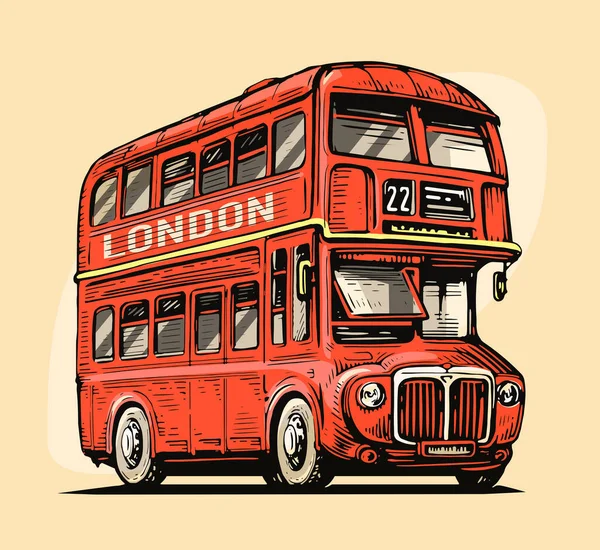 Лондонский Автобус Традиционный Британский Красный Двухэтажный Автобус Стиле Ретро Красочная — стоковый вектор