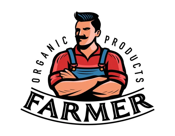 农民的标志或标志 耕作徽章 有机天然食品符号矢量图解 — 图库矢量图片