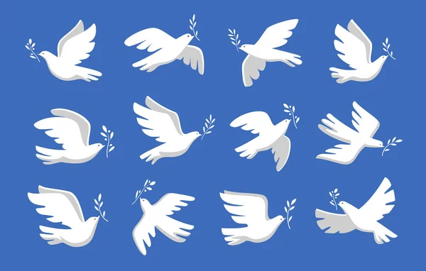 和平鸽子用橄榄枝象征 鸟儿和树枝象征着和平与自由 飞鸽的图标 矢量说明 — 图库矢量图片