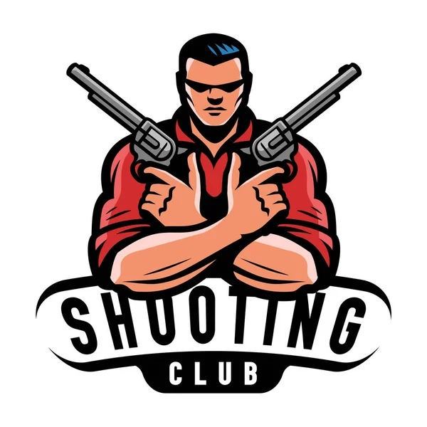 Arme Feu Emblème Club Tir Homme Avec Deux Pistolets Étiquette — Image vectorielle