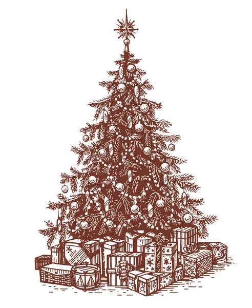 Árbol Navidad Con Decoraciones Navidad Feliz Navidad Año Nuevo Concepto — Vector de stock