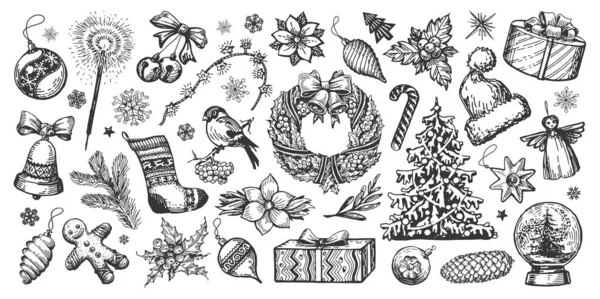 Χριστουγεννιάτικη Ιδέα Σχεδιαστικά Στοιχεία Χειροποίητα Στυλ Vintage Σκίτσο Διακόσμηση Διακοπές — Διανυσματικό Αρχείο