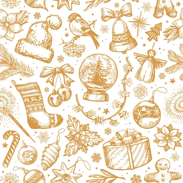 Patrón Sin Costuras Navidad Año Nuevo Fondo Vacaciones Ilustración Vector — Archivo Imágenes Vectoriales