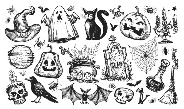 Halloween Concept Holiday Elements Set Flyer Greeting Card Web Banner — Stock Vector