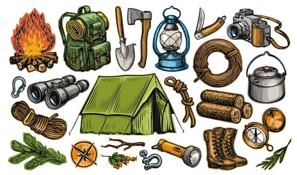 Camping Equipment Set Summer Camp Collection Active Holidays Local Tourism — Stock Photo, Image
