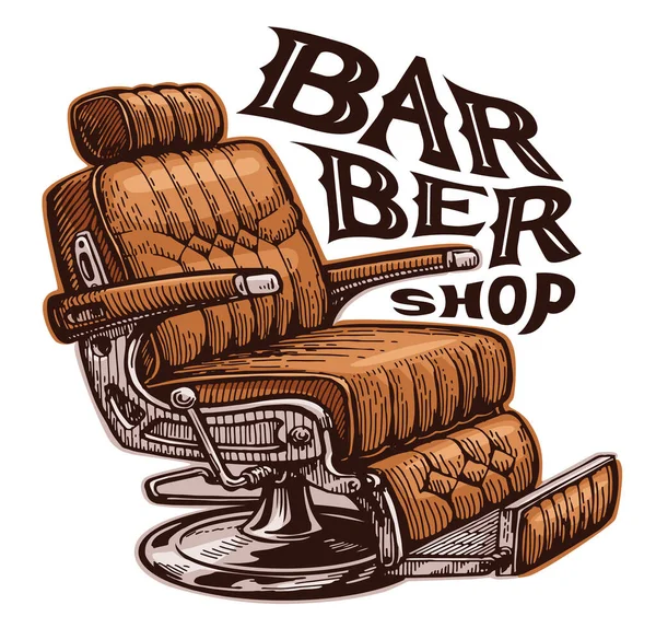 Emblema Barbearia Cadeira Barbeiro Retro Poltrona Salão Cabeleireiro Vintage Ilustração —  Vetores de Stock