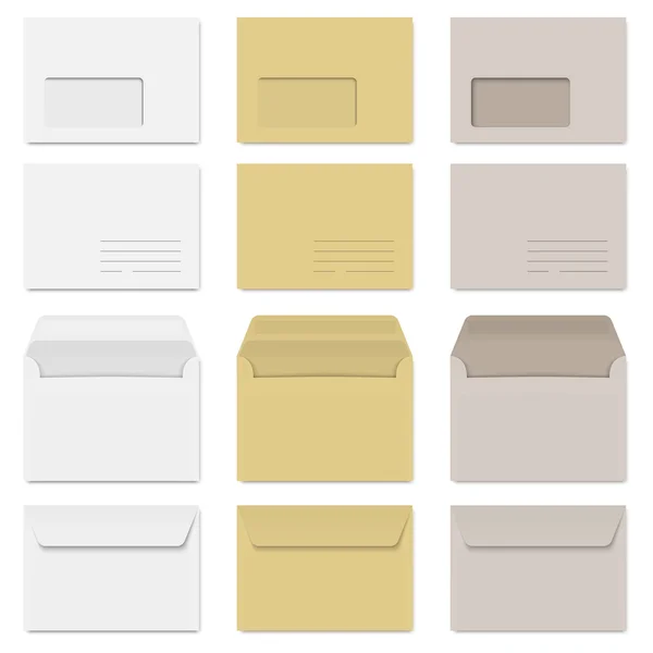 Collectie van enveloppen wit, bruin en grijsКолекція Конверти білий, коричневий і сірий — Stockvector