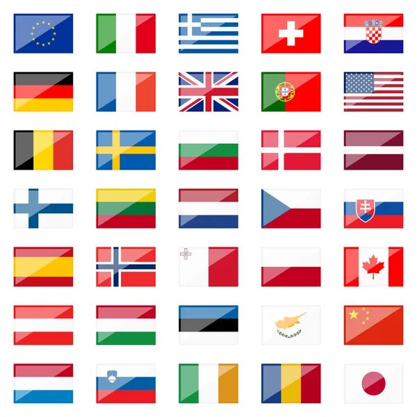 Collectie van land vlaggen met reflectie — Stockvector