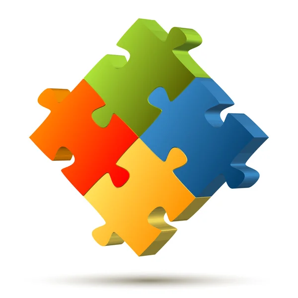 Puzzle mit vier Teilen - Teamarbeit-Symbolik — Stockvector