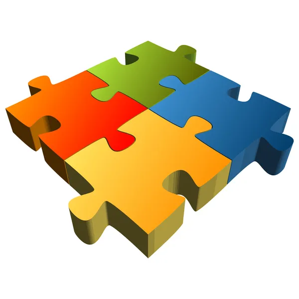 Puzzle mit vier Teilen - Teamarbeit-Symbolik — Stockvector