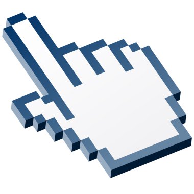 3D pixel grafik el - işaret parmağı mavi