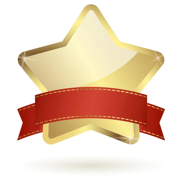 Estrela dourada com bandeira vermelha — Vetor de Stock