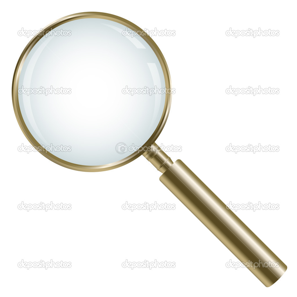 Golden magnifying glass isolated