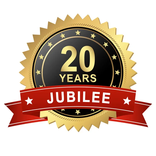 Botón Jubileo con Banner - 20 AÑOS — Vector de stock