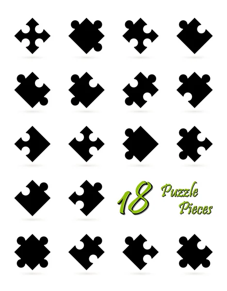 Todas las 18 piezas del rompecabezas - negro — Vector de stock
