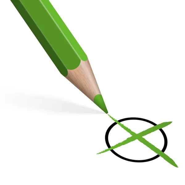 Green crayon with cross — Stock Vector