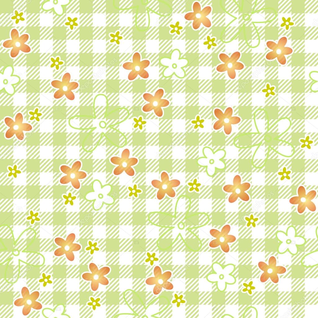 Colored flowers on checkered background - vector endlessly