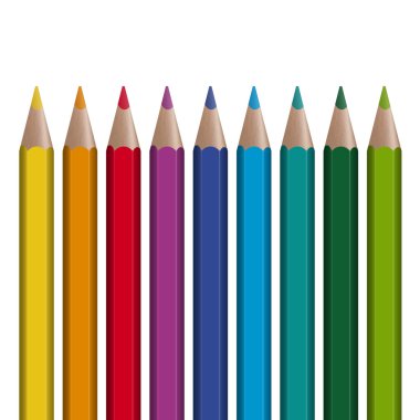 9 colored pencils in a row clipart