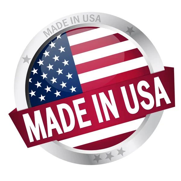 Düğme ile made in usa bayrak — Stok Vektör