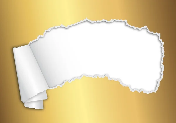 Papel dorado abierto desgarrado con espacio para texto — Vector de stock