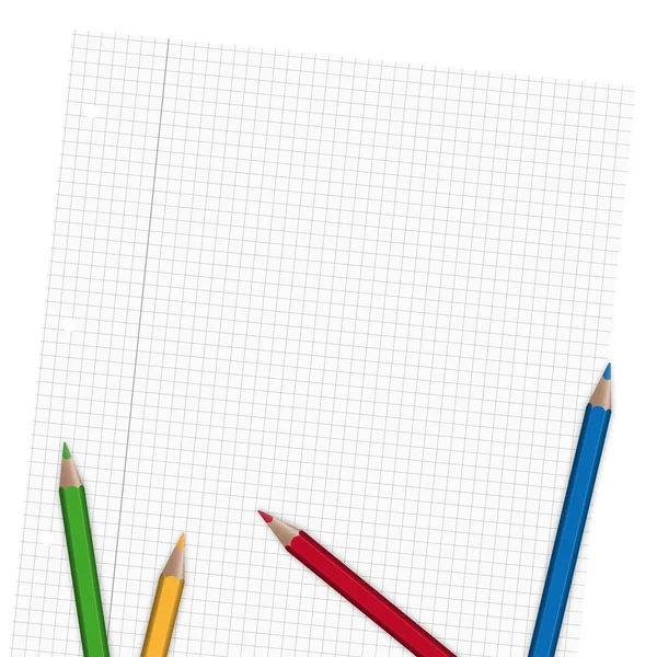 Papier à carreaux avec crayons — Image vectorielle