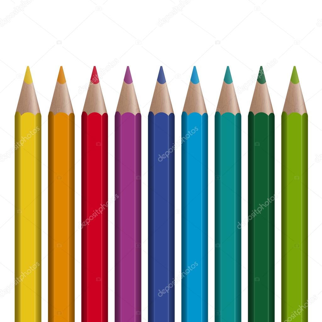 9 colored pencils in a row