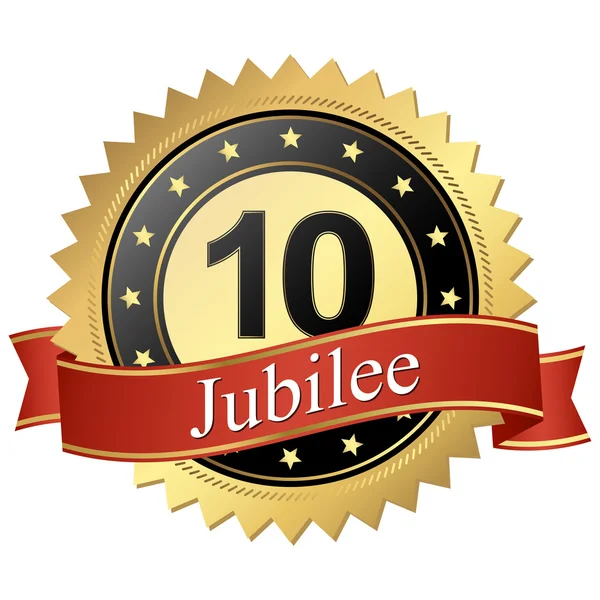 Jubilee button with banners - 10 years — Stock Vector