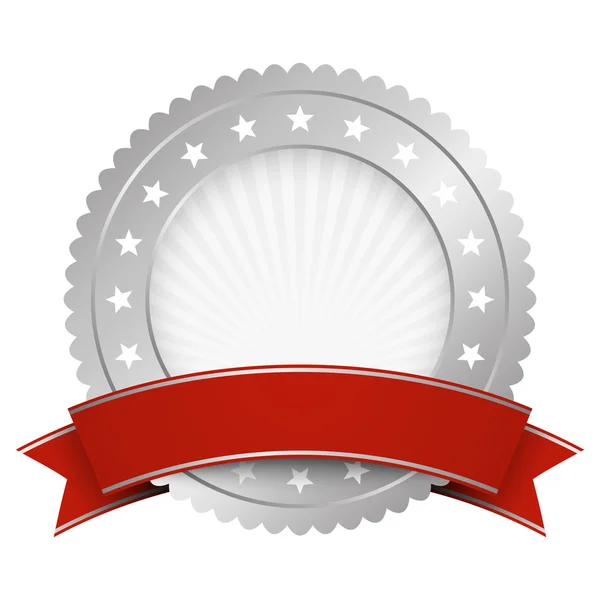 Modèle de bouton argent avec bannière rouge — Image vectorielle