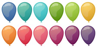 12 farklı renkte uçan parti balonunun vektör koleksiyonunu yapar