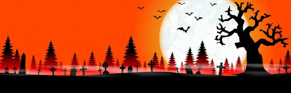 Eps Cimetière Vectoriel Face Forêts Avec Pleine Lune Avec Des — Image vectorielle