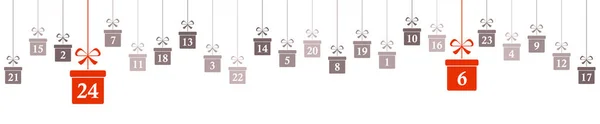 Colgando Regalos Navidad Color Gris Con Números Mostrando Calendario Adviento — Vector de stock