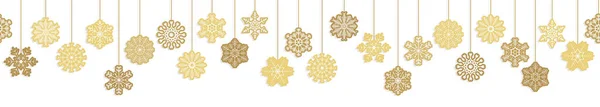 雪の星の色が異なるシームレスベクトルパノラマバナークリスマスと冬の時間の概念のための金 — ストックベクタ
