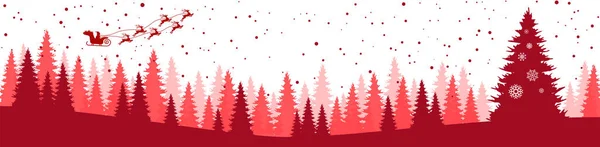 Eps 10ベクトルファイル雪のフィールド 落下フレーク そりや色の背景にサンタクラスを飛んで クリスマスの時間の自然の風景の背景を示しています — ストックベクタ