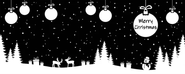 圣诞前夕和冬季的概念 深色的自然背景 冷杉树和其他圣诞元素 挂在挂着的圣诞灯笼裤上 色彩斑斓的白色 圣诞祝福 — 图库矢量图片