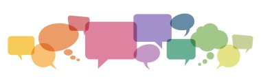 İletişim sürecini sembolize eden metin için alanı olan renkli konuşma baloncuklarının çizimi