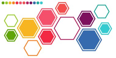 Büyük çözüm fikirleri için renkli altıgen işbirliğinin veya takım çalışması sürecinin vektör illüstrasyonunu yapar