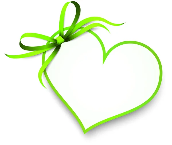 Eps緑のリボン弓とバレンタインの愛の挨拶のためのハートペンダントの形をしたギフトバンドの10ベクトルイラスト白の背景に隔離された — ストックベクタ