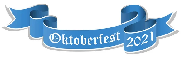 Vektorová Ilustrace Modrého Praporu Textem Oktoberfest 2021 Izolovaný Bílém Pozadí — Stockový vektor