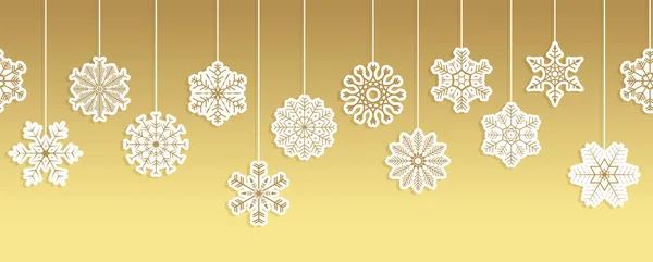 雪の星の色が異なるシームレスベクトルパノラマバナークリスマスと冬の時間の概念のための金 — ストックベクタ