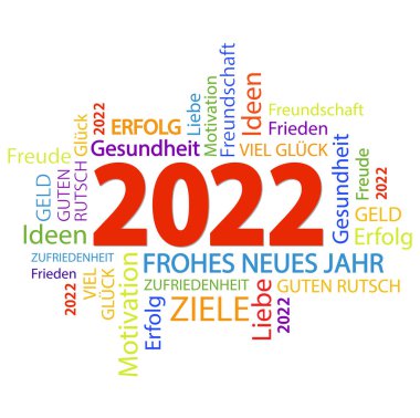 Yeni yıl 2022 selamlama ve beyaz arkaplan ile kelime bulutu içeren vektör dosyası