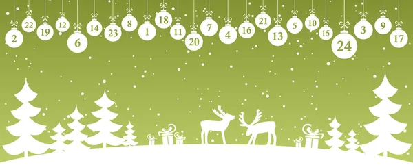 Hängende Weiße Weihnachtskugeln Mit Den Zahlen Bis Zeigen Adventskalender Für — Stockvektor