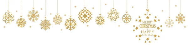 Colgando Copos Nieve Color Oro Para Navidad Conceptos Invierno Saludos — Archivo Imágenes Vectoriales