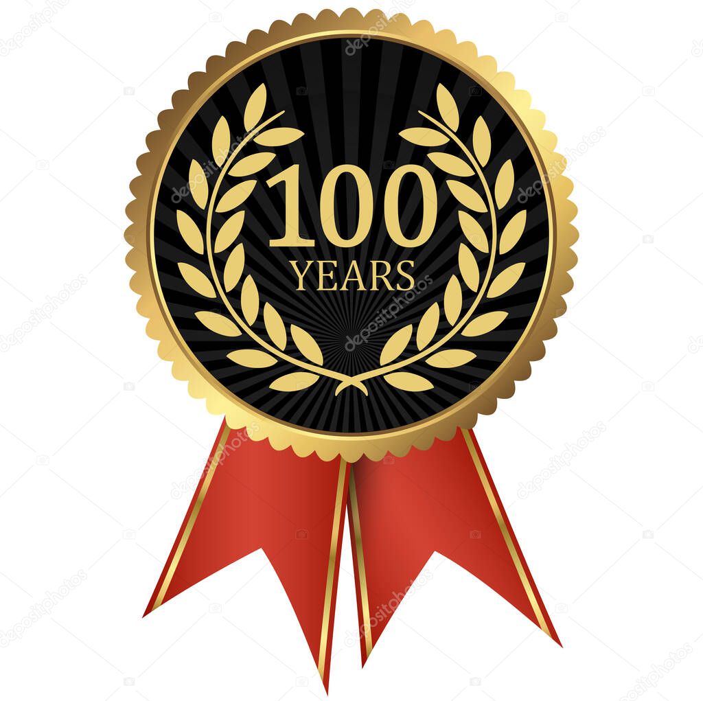 eps vector file with golden medallion with laurel wreath for success or firm jubilee and text 100 years