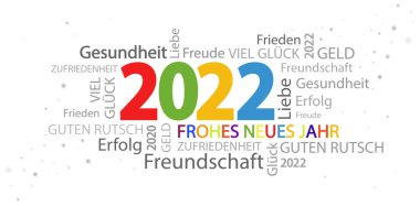 Yeni yıl 2022 selamlama ve beyaz arkaplan ile kelime bulutu içeren vektör dosyası