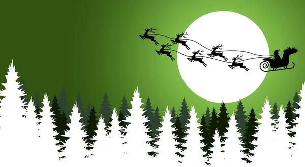 Eps Vector File Showing Silhouette Santa Claus Sled Reindeer Forest — Stock Vector