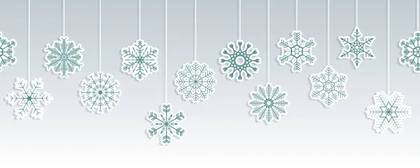 雪の星の色が異なるシームレスベクトルパノラマバナークリスマスと冬の時間の概念のために青 — ストックベクタ