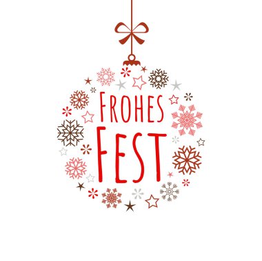 Sarkık renkli kırmızıyı gösteren vektör, noel ve kış zamanı için farklı soyut kar tanelerinden oluşur (Almanca metin).)