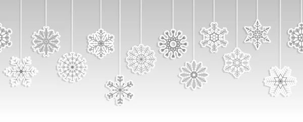 Seamless Vector Panorama Banner Different Hanging Snow Stars Colored Gray — Stock Vector