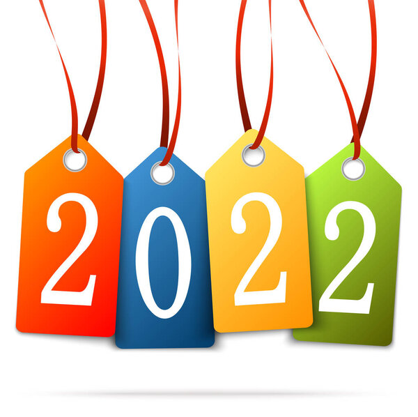 цветные висячие бирки с номерами 2022 для новогодних поздравлений
